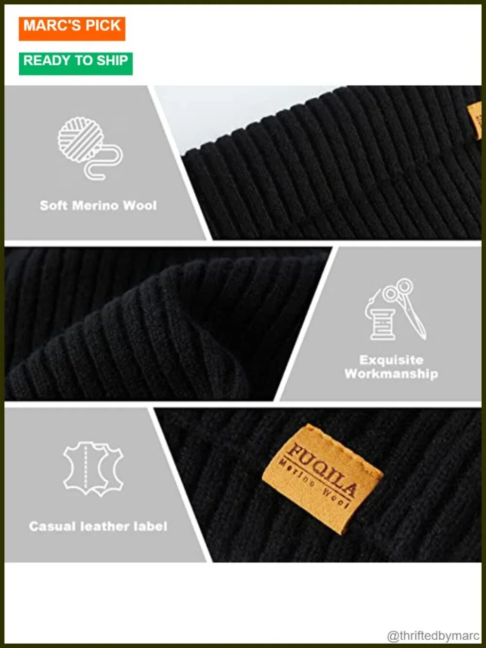 100% Merino Wool Cuff Beanie Hat Unisex Warm Winter Stretchy Knitted Cap